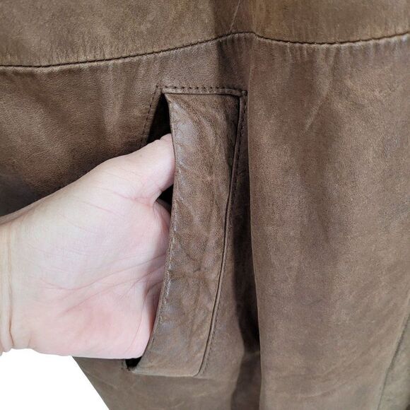 Vintage 80s IOU Leather Trench Mad Max Apocalyptic Mottled Brown Dolman Long XL - Picture 5 of 16